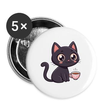 Black Cat Sweet Coffee - Buttons large 2.2''/56 mm (5-pack) - white - Front