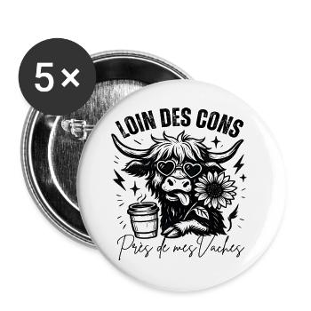 Far From The Idiots Near My Cows Humor Gift - Buttons large 2.2''/56 mm (5-pack) - white - Front