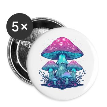 Ethereal Neon Mushrooms - Buttons large 2.2''/56 mm (5-pack) - white - Front
