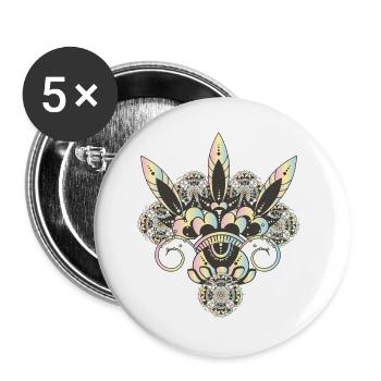 Pastell-Mehndi Ornament mit feinen floralen Muster - Buttons groß 56 mm (5er Pack) - Weiß - Vorne