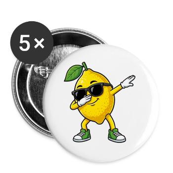 Lustige Zitrone in Dab-Pose Cartoon - Buttons groß 56 mm (5er Pack) - Weiß - Vorne