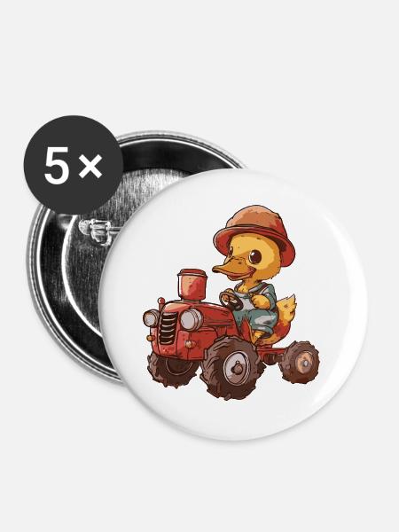 Ente Traktor Farmer - Buttons groß 56 mm (5er Pack) - Weiß