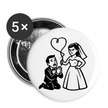 Brautpaar Heiratsantrag Herzballon Schwarz - Buttons groß 56 mm (5er Pack) - Weiß - Vorne