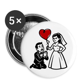 Brautpaar Heiratsantrag Rotes Herz - Buttons groß 56 mm (5er Pack) - Weiß - Vorne