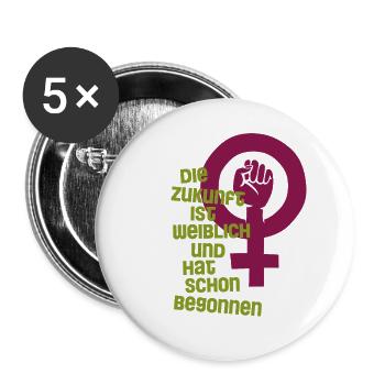 Die Zukunft ist weiblich - Buttons groß 56 mm (5er Pack) - Weiß - Vorne