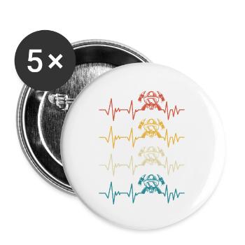 Retro Firefighter Heartbeat Firefighter - Buttons large 2.2''/56 mm (5-pack) - white - Front