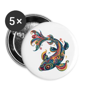 Farbwirbelfisch Muster - Buttons groß 56 mm (5er Pack) - Weiß - Vorne
