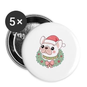 Bulldog-Weihnachtskranz - Buttons groß 56 mm (5er Pack) - Weiß - Vorne