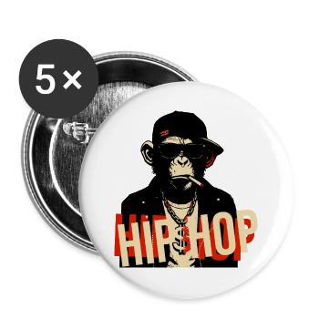 Hip-Hop-Schimpansen-Bling-Ikone - Buttons groß 56 mm (5er Pack) - Weiß - Vorne