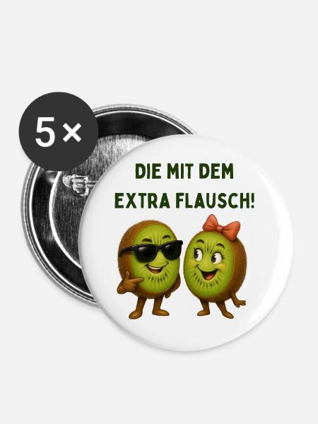 Kiwis mit extra Flausch - Buttons groß 56 mm (5er Pack) - Weiß