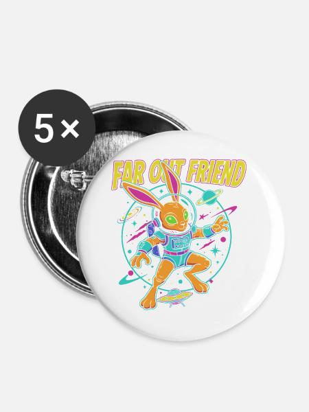 Far Out Bunny Weltraum - Buttons groß 56 mm (5er Pack) - Weiß
