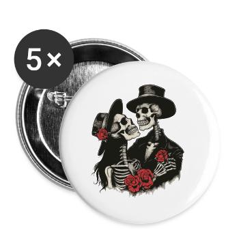 Gothic Skeleton Couple mit Rosen - Buttons groß 56 mm (5er Pack) - Weiß - Vorne