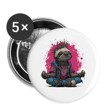 Punk Faultier Meditation - Buttons groß 56 mm (5er Pack) - Weiß - Vorne