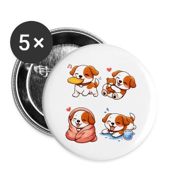 Adorable and Tender Cartoon Puppies - Buttons large 2.2''/56 mm (5-pack) - white - Front