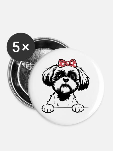 Shih Tzu - Buttons groß 56 mm (5er Pack) - Weiß