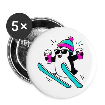 D’abord une pente, puis la fête. Manchot de fête. - Lot de 5 grands badges (56 mm) - blanc - Devant