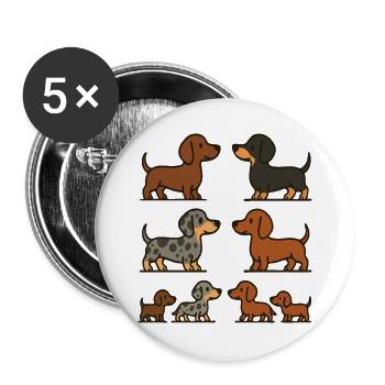 Dachshund Quartet Illustrationspaket - Buttons groß 56 mm (5er Pack) - Weiß - Vorne