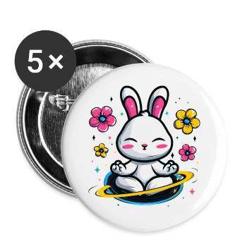 Moon Bunny in the Flower Circle - Buttons large 2.2''/56 mm (5-pack) - white - Front