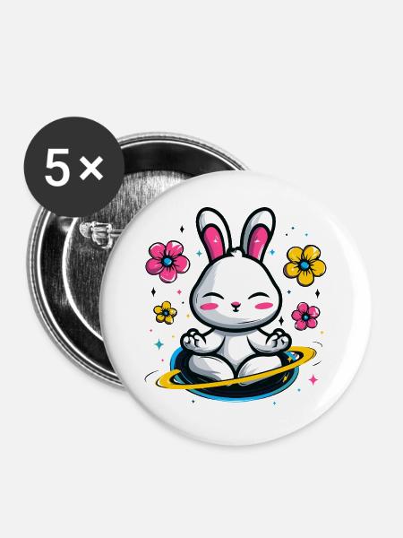 Mondbunny im Blütenkreis - Buttons groß 56 mm (5er Pack) - Weiß
