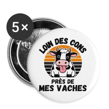 Far From The Idiots Near My Cows Vintage Humor - Buttons large 2.2''/56 mm (5-pack) - white - Front