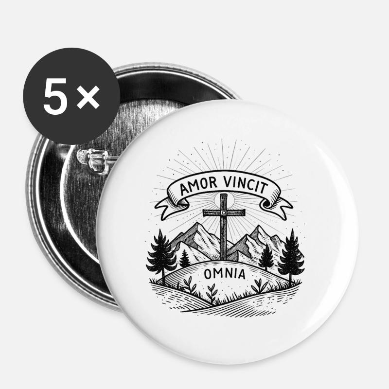 amor vincit omnia (Liebe überwindet alles) - Buttons groß 56 mm (5er Pack) - Weiß