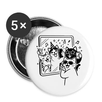 Party Cats Selfie Time with Cats in Front of the Mirror - Buttons large 2.2''/56 mm (5-pack) - white - Front