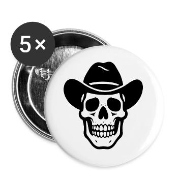 Cowboy Totenkopf - Buttons groß 56 mm (5er Pack) - Weiß - Vorne