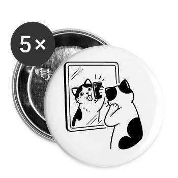 Katze Spiegel Selfie - Buttons groß 56 mm (5er Pack) - Weiß - Vorne