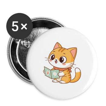 Katzenentdecker und Karte - Buttons groß 56 mm (5er Pack) - Weiß - Vorne