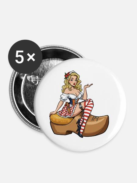 Holland-Pin-up in Verstopfung - Buttons groß 56 mm (5er Pack) - Weiß