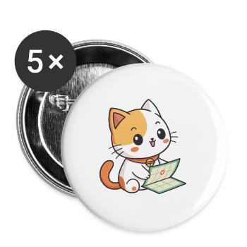 Kawaii-Katze mit Kalender - Buttons groß 56 mm (5er Pack) - Weiß - Vorne