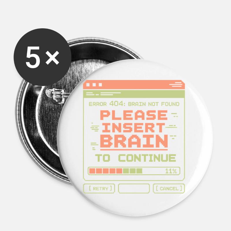 Error 404 Brain Not Found Pixel Design - Buttons large 2.2''/56 mm (5-pack) - white