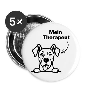DER HUND MEIN THERAPEUT, HUNDE! 🐶 DOGLOVER PFOTE - Buttons groß 56 mm (5er Pack) - Weiß - Vorne
