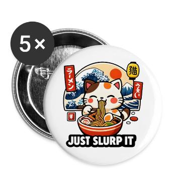 Kawaii Ramen Cat: Just Slurp It - Buttons large 2.2''/56 mm (5-pack) - white - Front