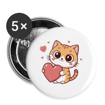 Chat cœur kawaii amoureuse - Lot de 5 grands badges (56 mm) - blanc - Devant