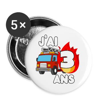 Ich bin 3 Jahre alt, Feuerwehrauto-Spaß - Buttons groß 56 mm (5er Pack) - Weiß - Vorne