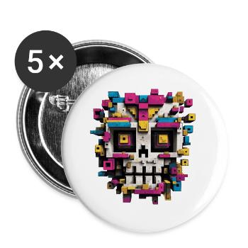 Crâne géométrique – Art pixelisé coloré - Lot de 5 grands badges (56 mm) - blanc - Devant