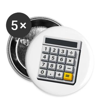 Karneval Kostüm Taschenrechner Mathe Lehrer  - Buttons groß 56 mm (5er Pack) - Weiß - Vorne