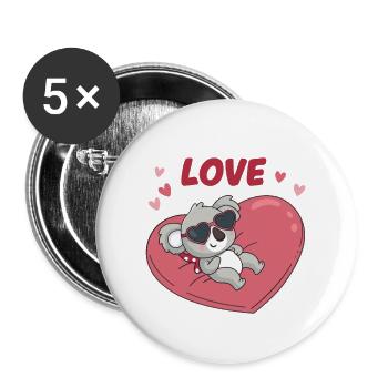 Koala Amoureux sur Cœur Doux - Lot de 5 grands badges (56 mm) - blanc - Devant