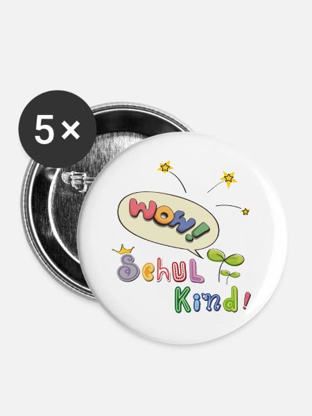 Wow Schulkind - Buttons groß 56 mm (5er Pack) - Weiß