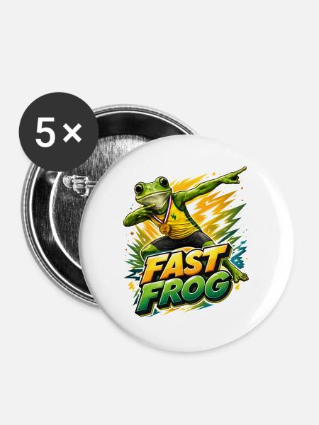 Frosch mit Goldmedaille - Buttons groß 56 mm (5er Pack) - Weiß