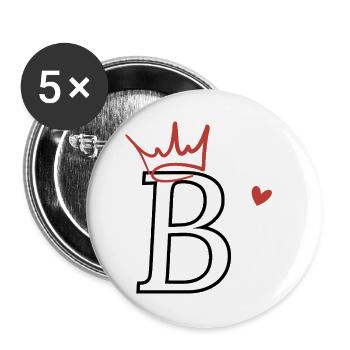 Buchstabe B Kronenherz - Buttons groß 56 mm (5er Pack) - Weiß - Vorne