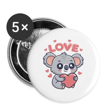 Koala Heart Love Soft Drawing - Buttons large 2.2''/56 mm (5-pack) - white - Front