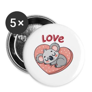 Love Koala on Pastel Heart - Buttons large 2.2''/56 mm (5-pack) - white - Front