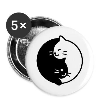 Yin und Yang katzen Duo - Buttons groß 56 mm (5er Pack) - Weiß - Vorne