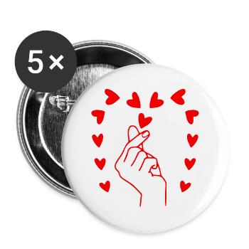Finger Heart Love – Minimal Red Line Art Design - Buttons large 2.2''/56 mm (5-pack) - white - Front