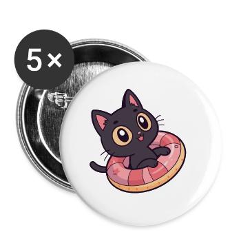 Schwarze Katze auf Donut-Boje - Buttons groß 56 mm (5er Pack) - Weiß - Vorne