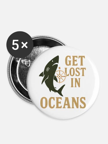 Get Lost in Oceans Nautik - Buttons groß 56 mm (5er Pack) - Weiß