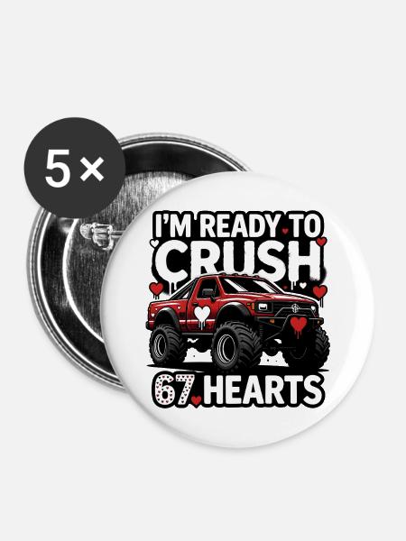 Crush Hearts MonsterTruck - Buttons groß 56 mm (5er Pack) - Weiß