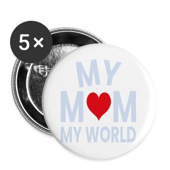 My Mom My World Heart - Buttons large 2.2''/56 mm (5-pack) - white - Front